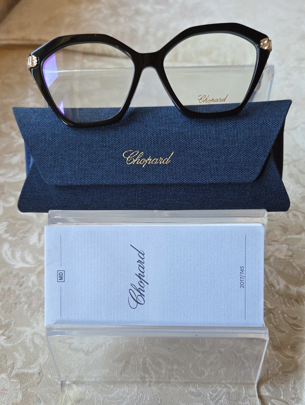Chopard Luxury Black Women's Optical Glasses with Gold Temples